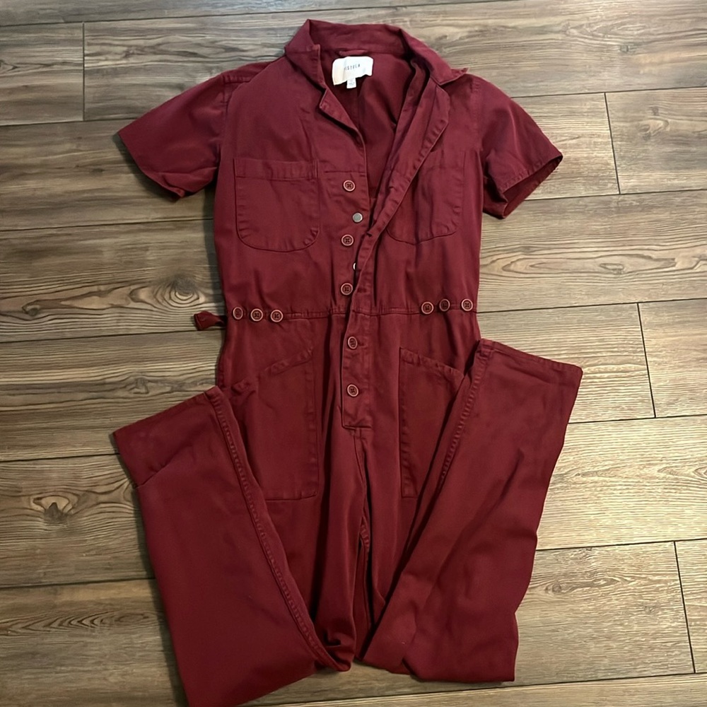 pistola Burgundy Short-Sleeve Utility Jumpsuit